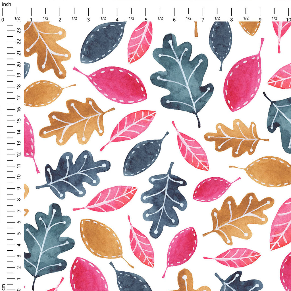 Whimsical Woodland Leaves on White Fabric