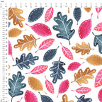 Whimsical Woodland Leaves on White Fabric