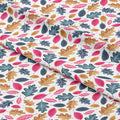 Whimsical Woodland Leaves on White Fabric