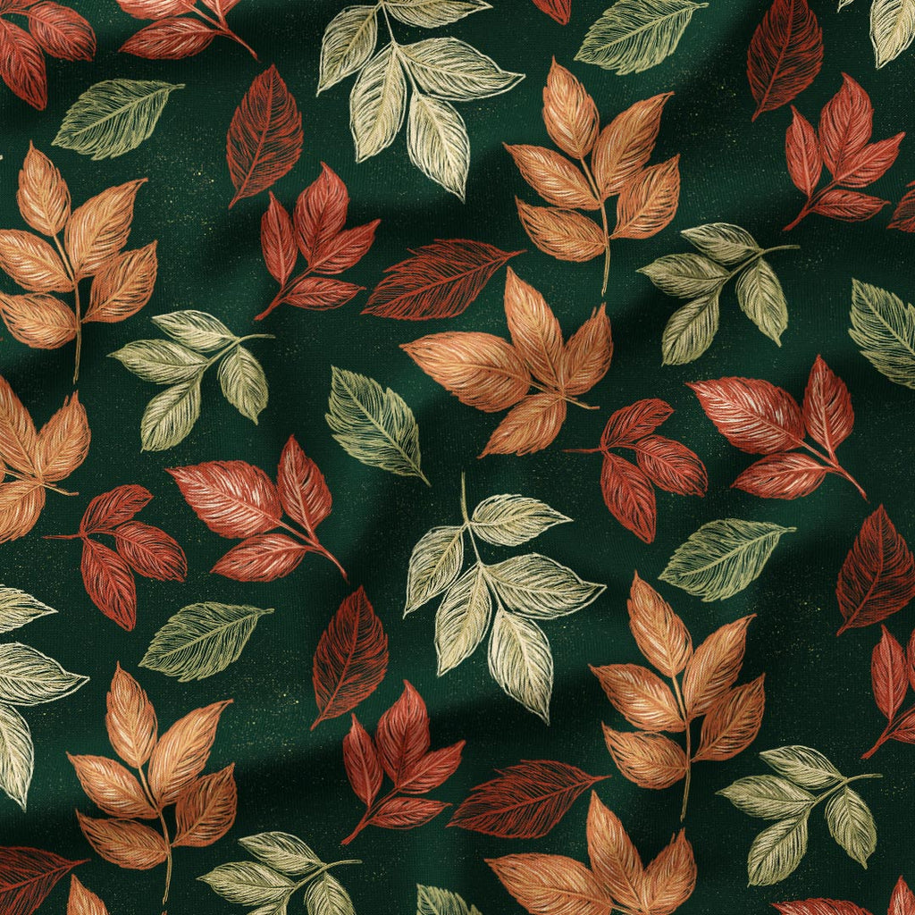 Leaves on Green Fabric