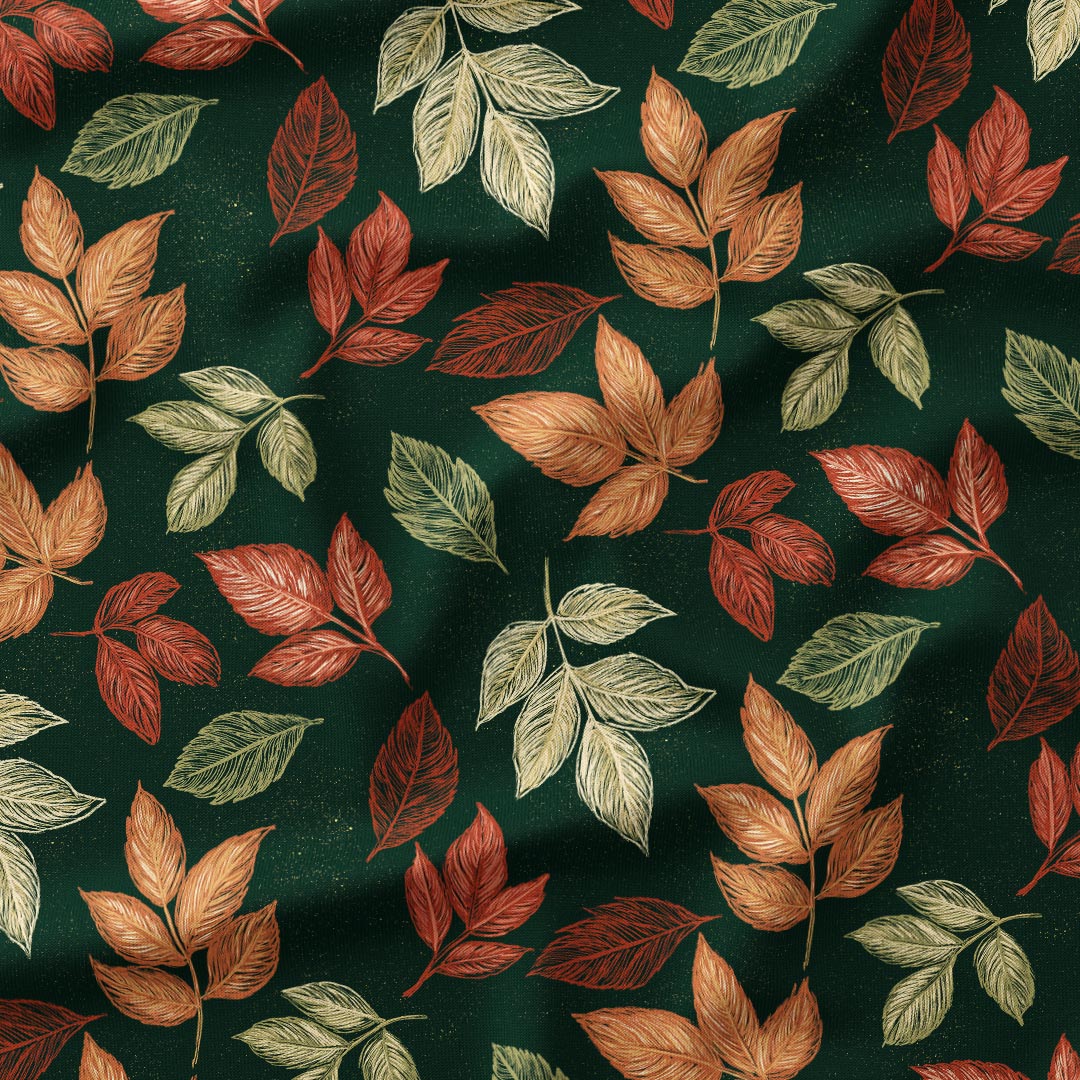 Leaves on Green Fabric