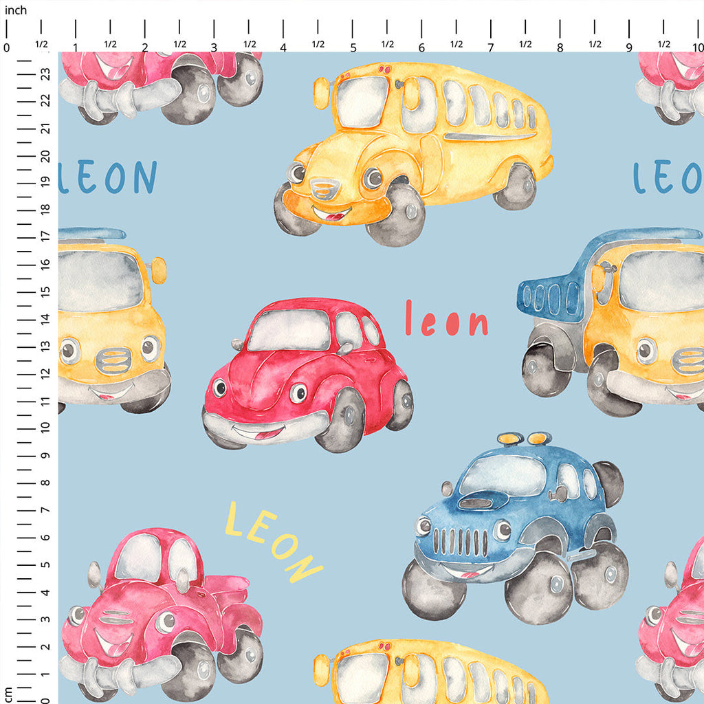 Personalised Blue Cars Fabric