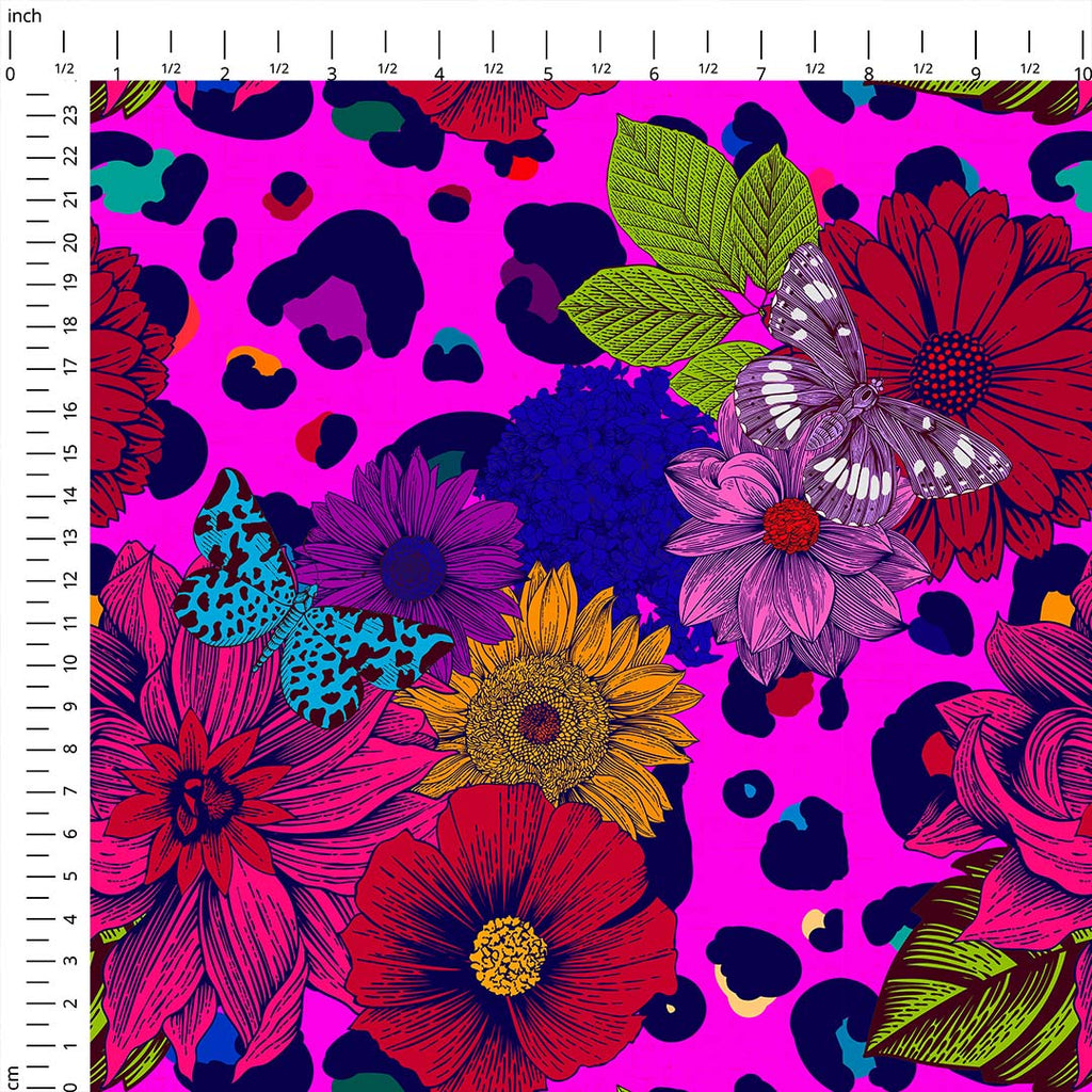 Leopard Sketch Floral Fabric