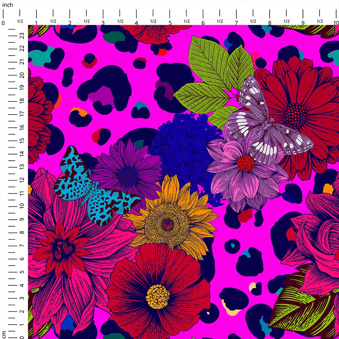 Leopard Sketch Floral Fabric