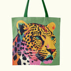 TOTE Leopard On Green Fabric Bag Panel