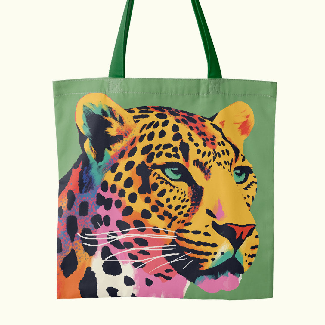 TOTE Leopard On Green Fabric Bag Panel