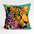 CUSHION Fabric Panel Leopard on Teal
