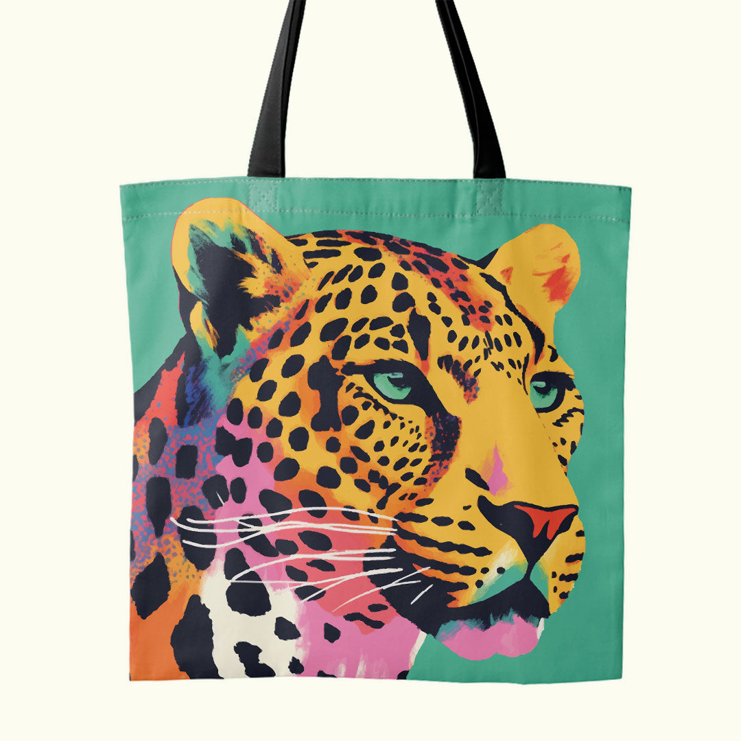 TOTE Leopard On Teal Fabric Bag Panel