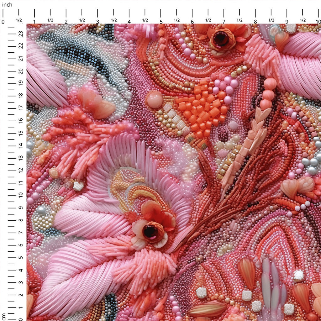 Light Pink Sequin Feathers Fabric
