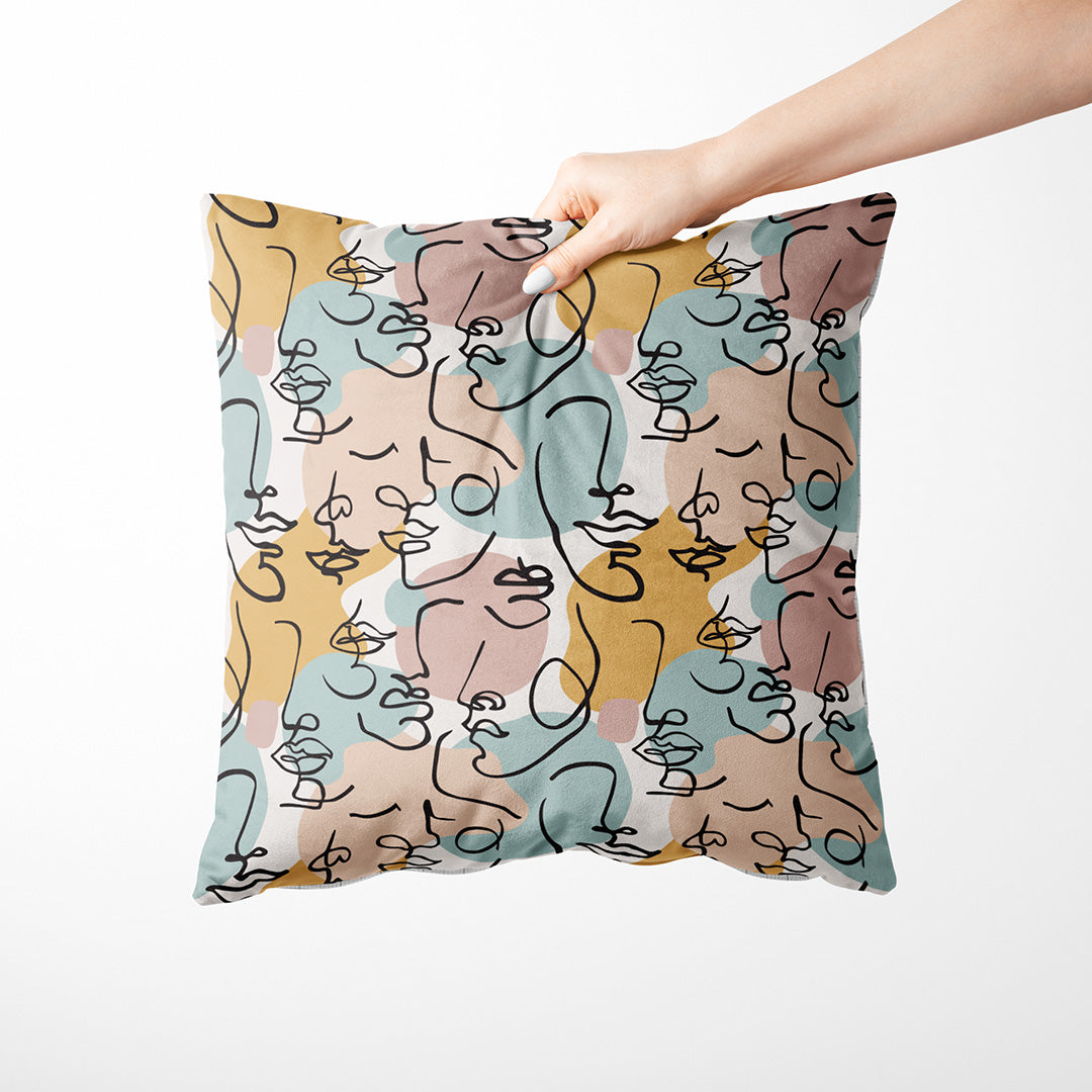 Line Art Faces Fabric