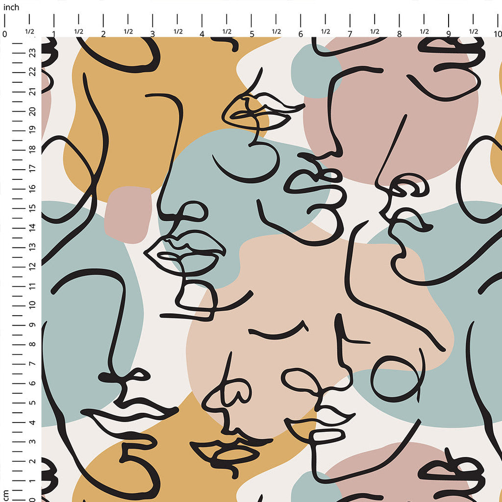 Line Art Faces Fabric