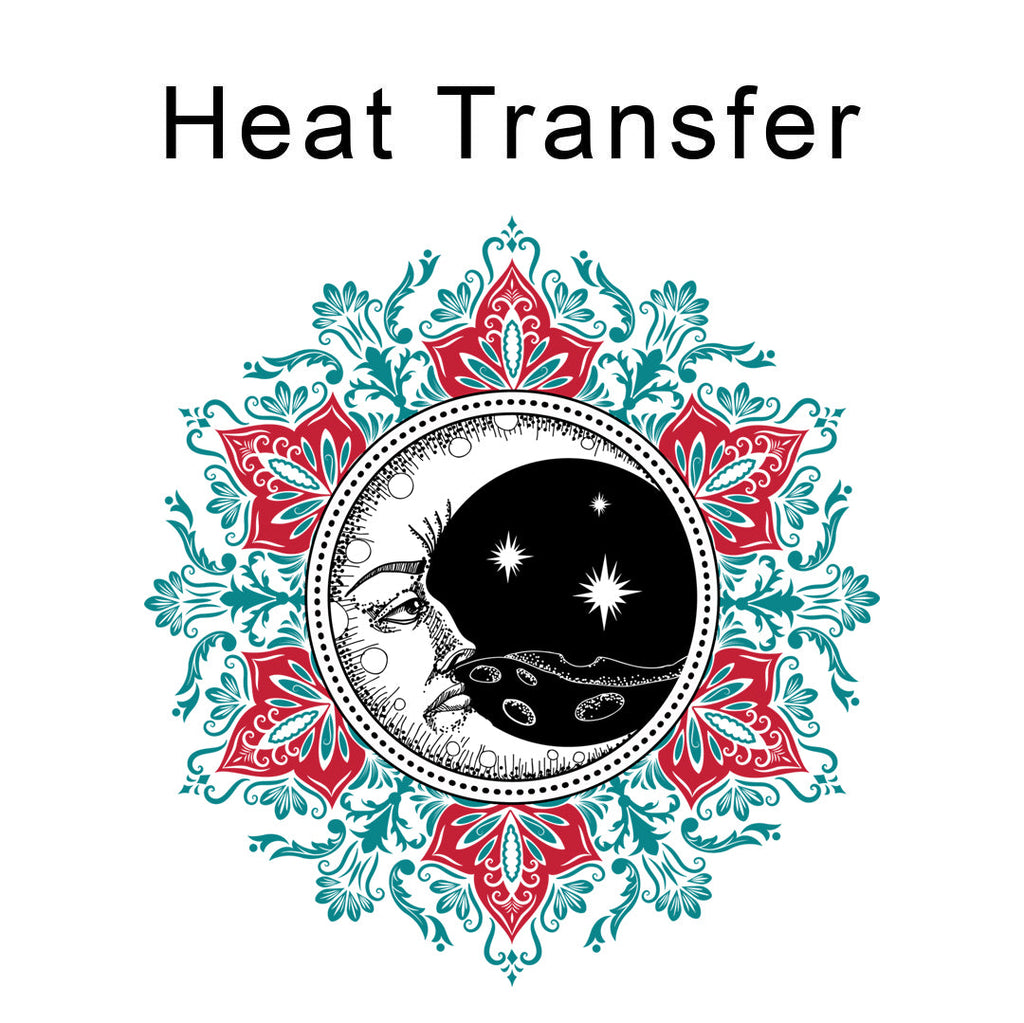 Lino Print Moon Iron on Fabric Heat Transfer DTF-200