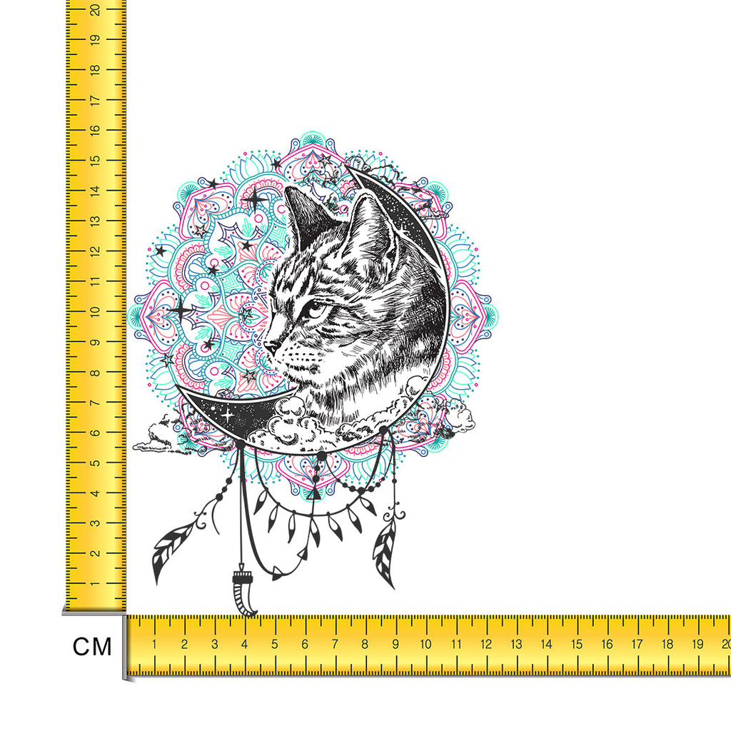 Lino Print Cat and Moon Iron on Fabric Heat Transfer DTF-202