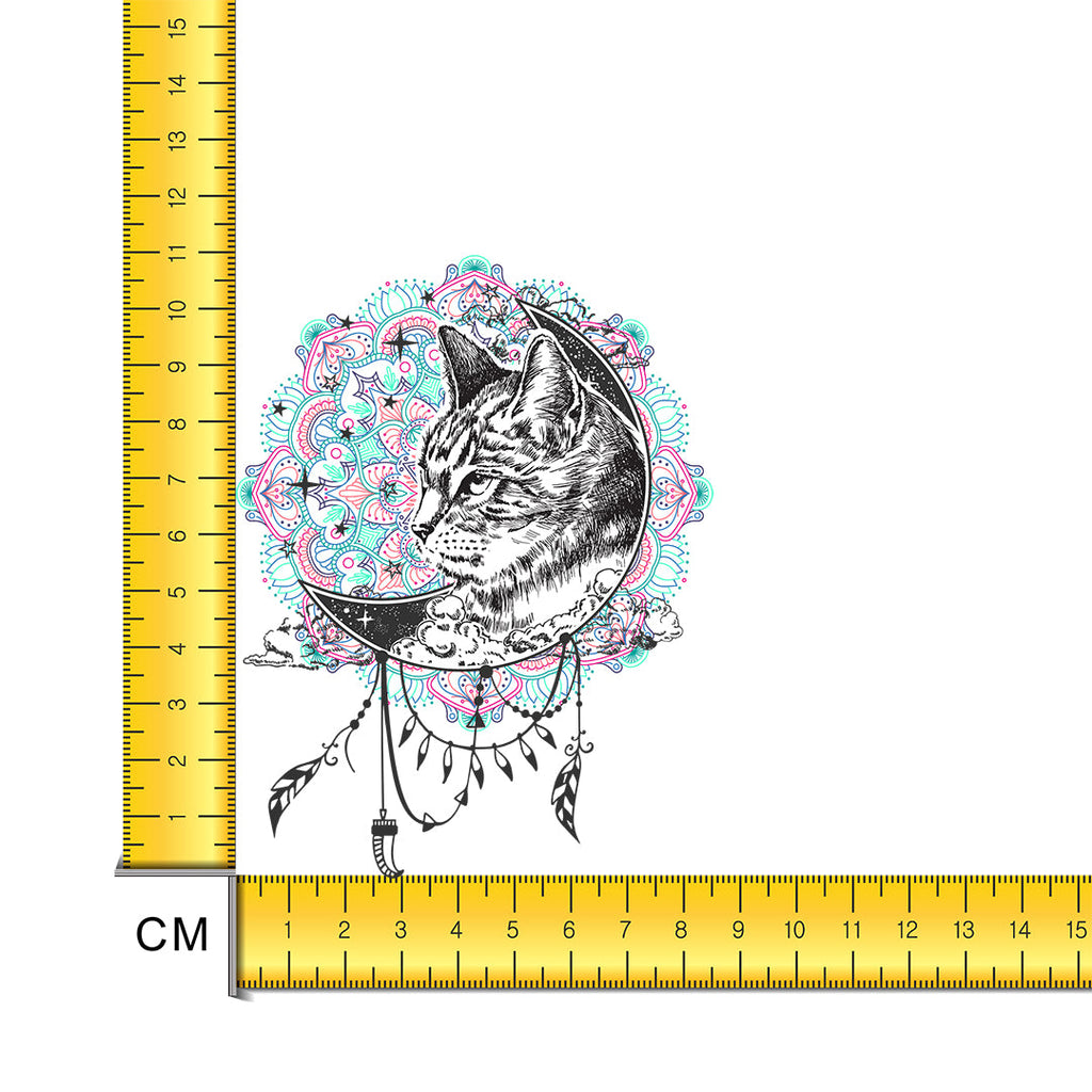 Lino Print Cat and Moon Iron on Fabric Heat Transfer DTF-202