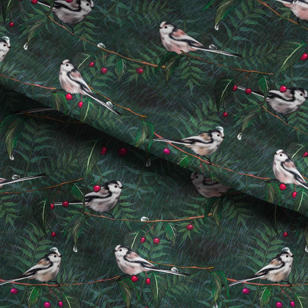 Long Tailed Tit Green Fabric