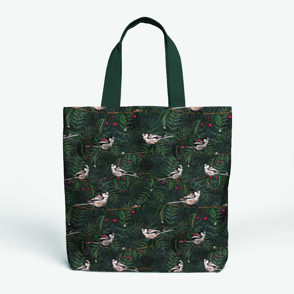 Long Tailed Tit Green Fabric