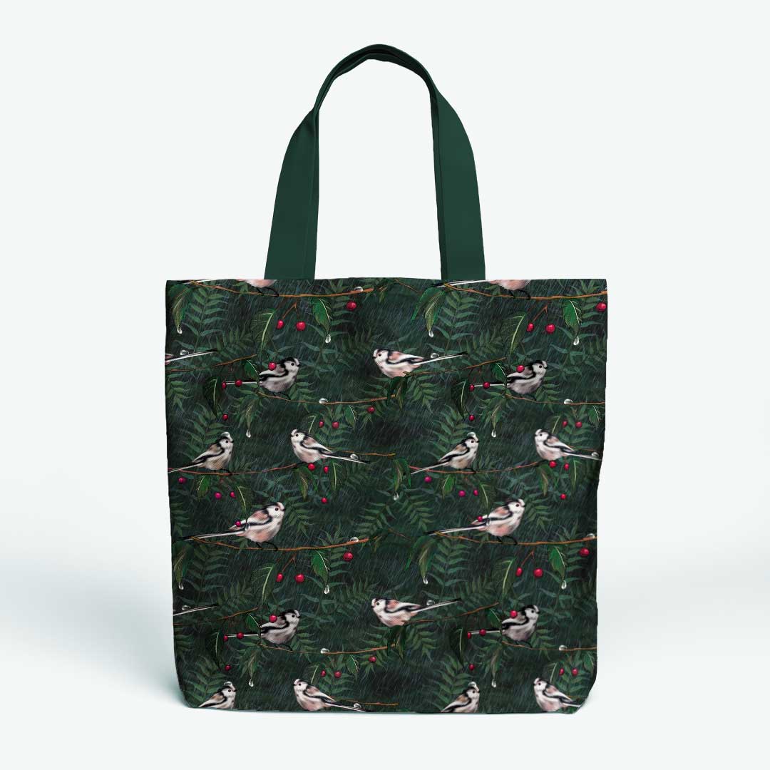 Long Tailed Tit Green Fabric