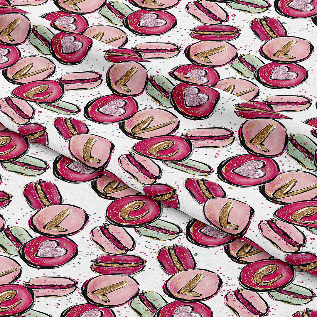 Love Macaroons White Fabric