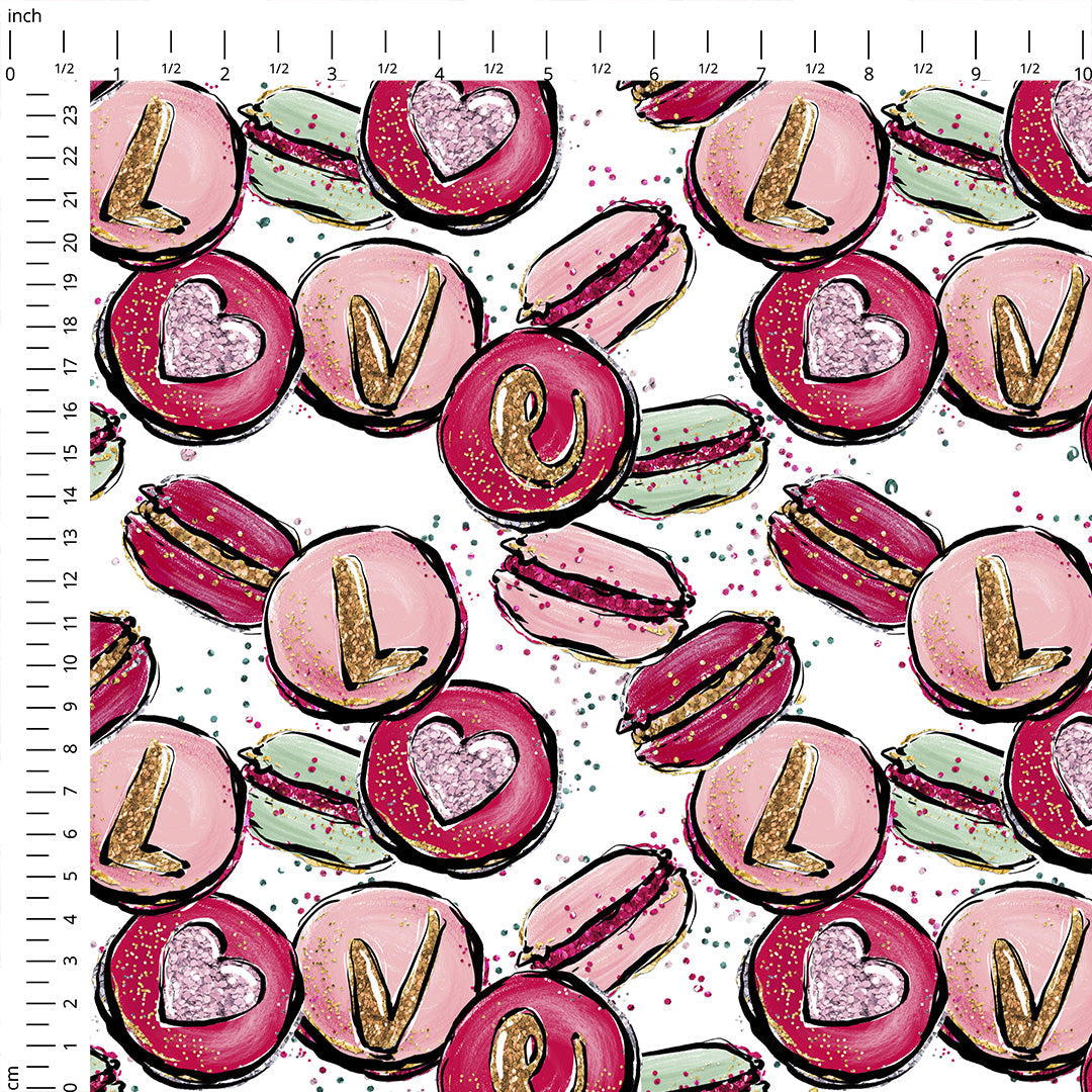 Love Macaroons White Fabric