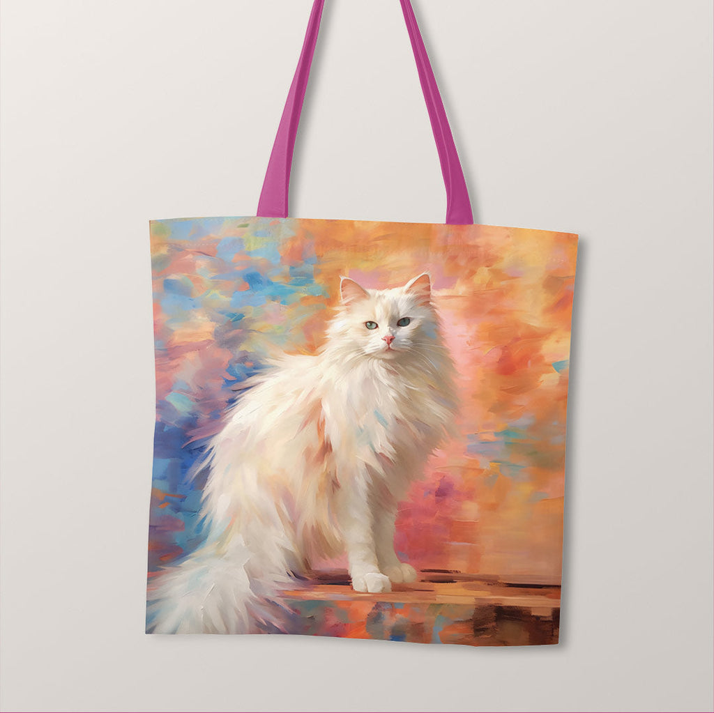 TOTE Magnificent White Cat Fabric Bag Panel TP-190