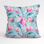 Magnolia and Feathers Blue Fabric