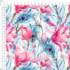 Magnolia and Feathers White Fabric