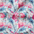 Magnolia and Feathers White Fabric