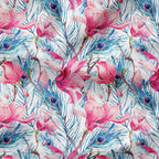 Magnolia and Feathers White Fabric