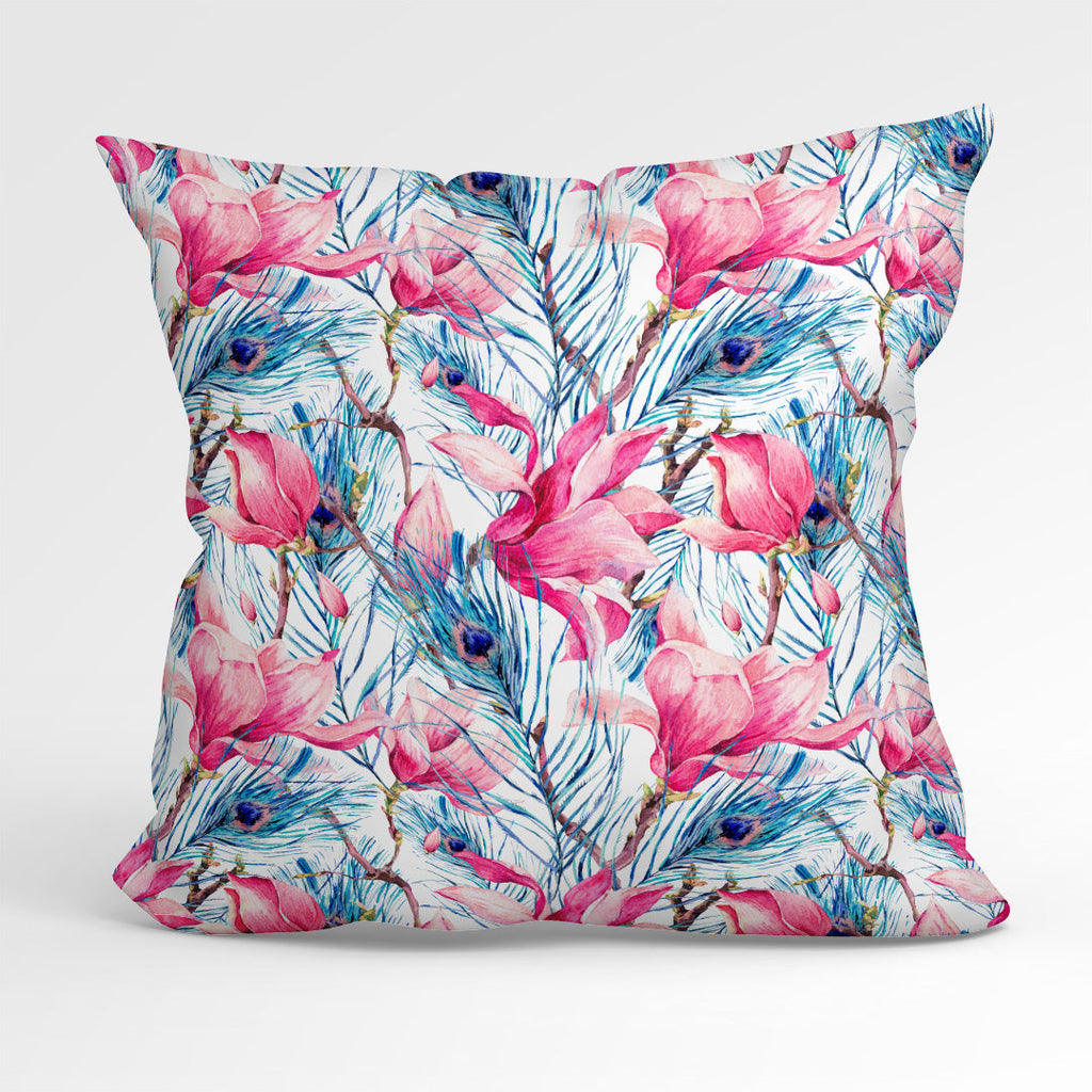 Magnolia and Feathers White Fabric