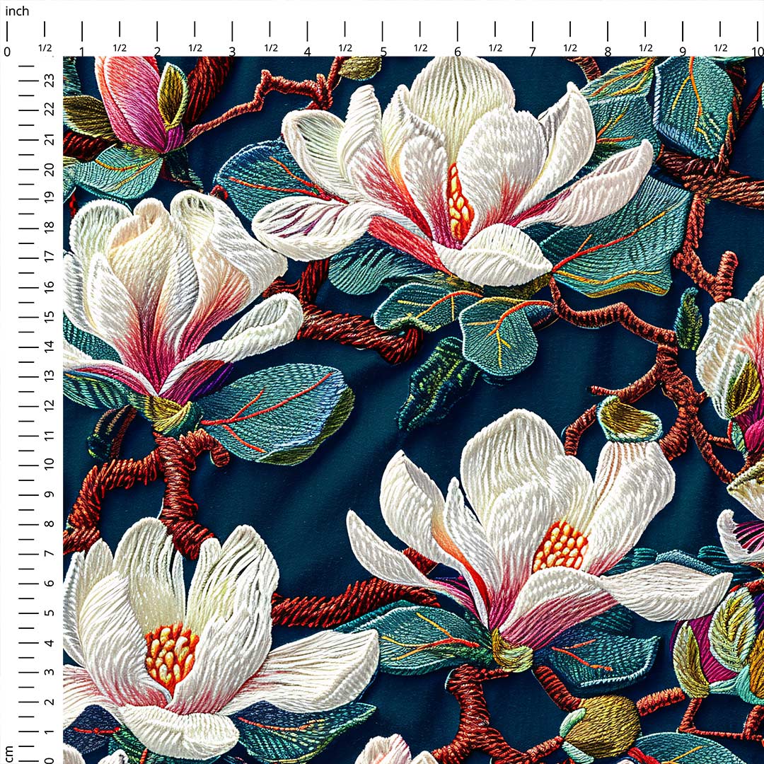 Embroidered Magnolia Green Fabric
