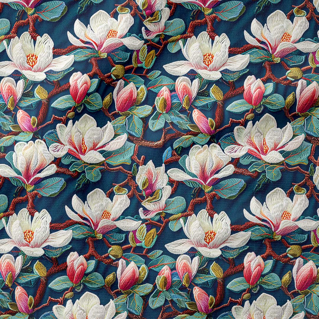 Embroidered Magnolia Green Fabric