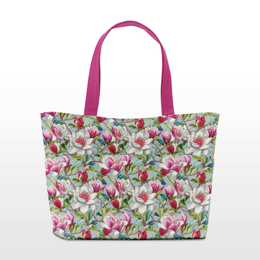 Embroidered Magnolias Grey Fabric