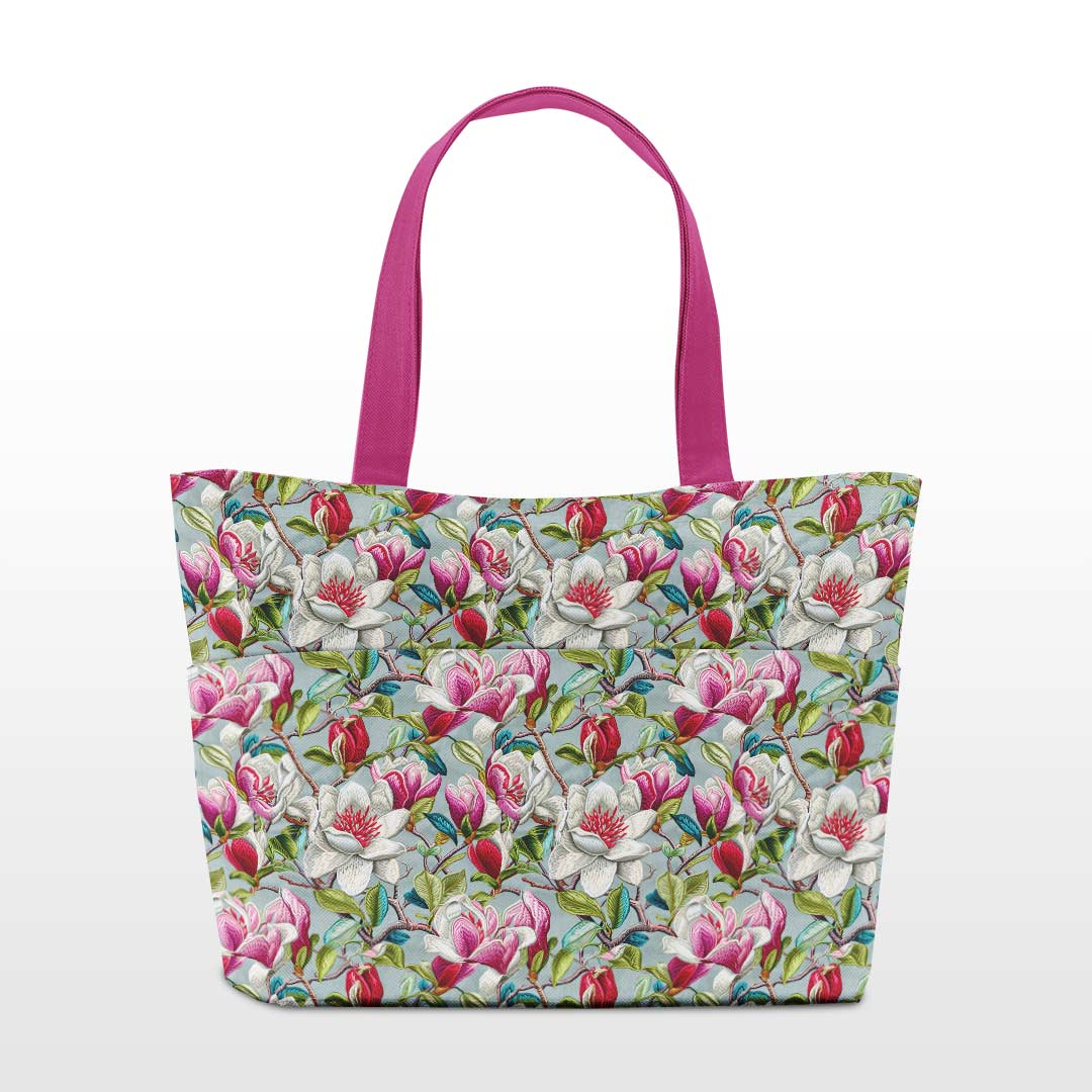 Embroidered Magnolias Grey Fabric