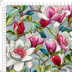 Embroidered Magnolias Grey Fabric