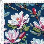 Embroidered Magnolia Navy Fabric