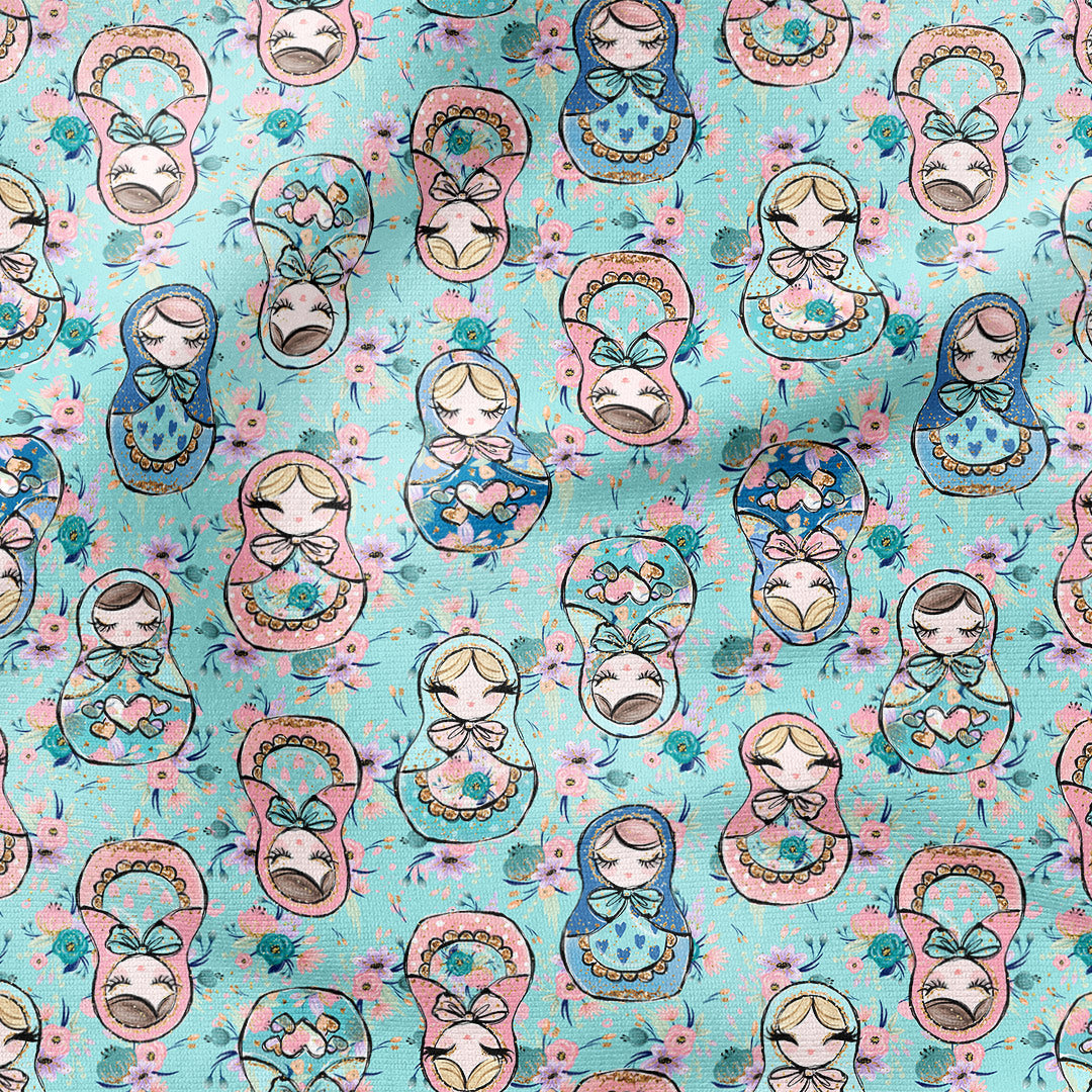 Matryoshka Blue Fabric