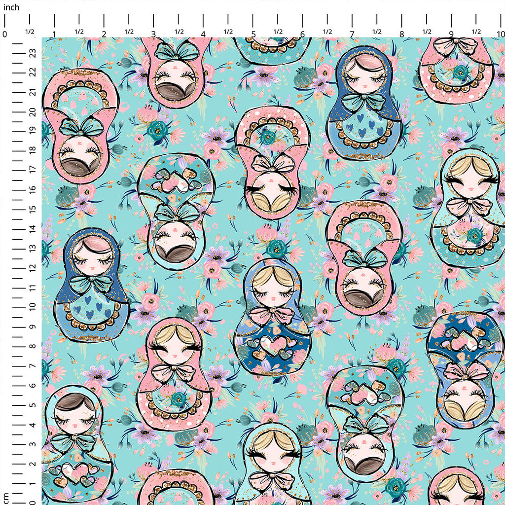 Matryoshka Blue Fabric