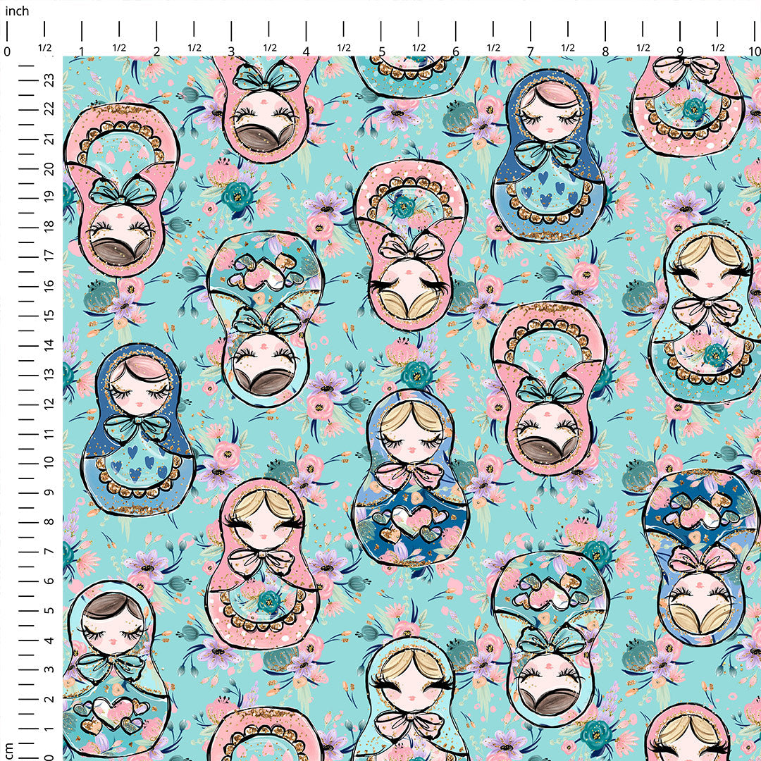 Matryoshka Blue Fabric