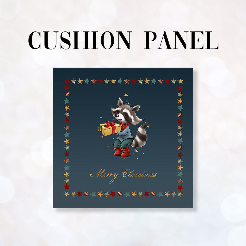 CUSHION Fabric Panel Merry Christmas Racoon