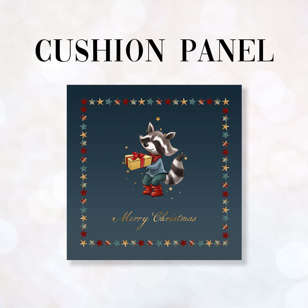 CUSHION Fabric Panel Merry Christmas Racoon