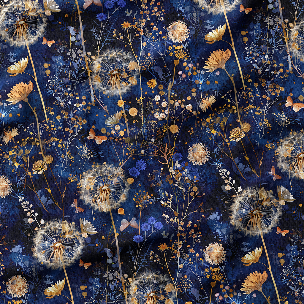 Midnight Dandelions Fabric