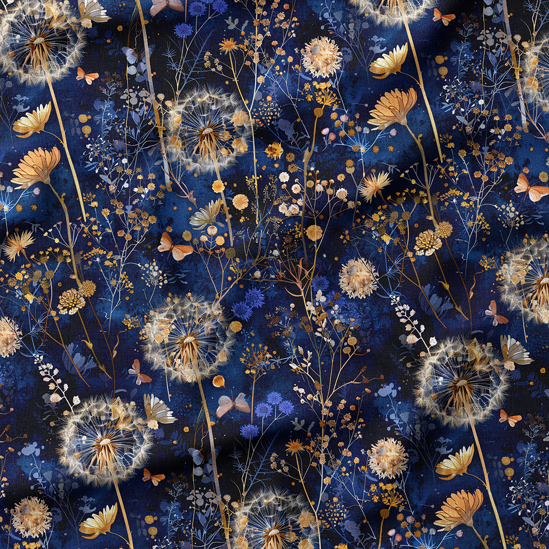 Midnight Dandelions Fabric