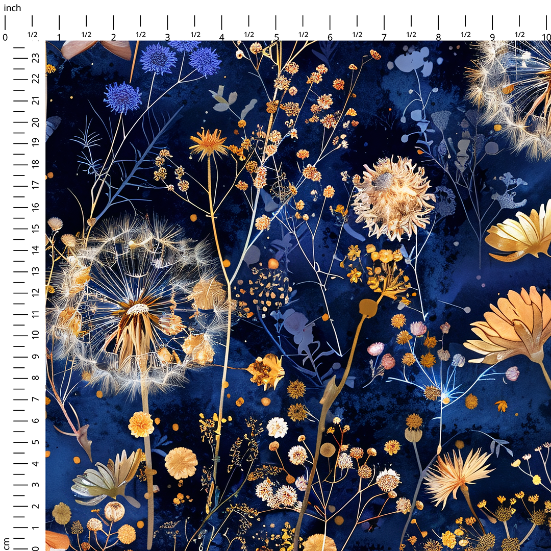 Midnight Dandelions Fabric
