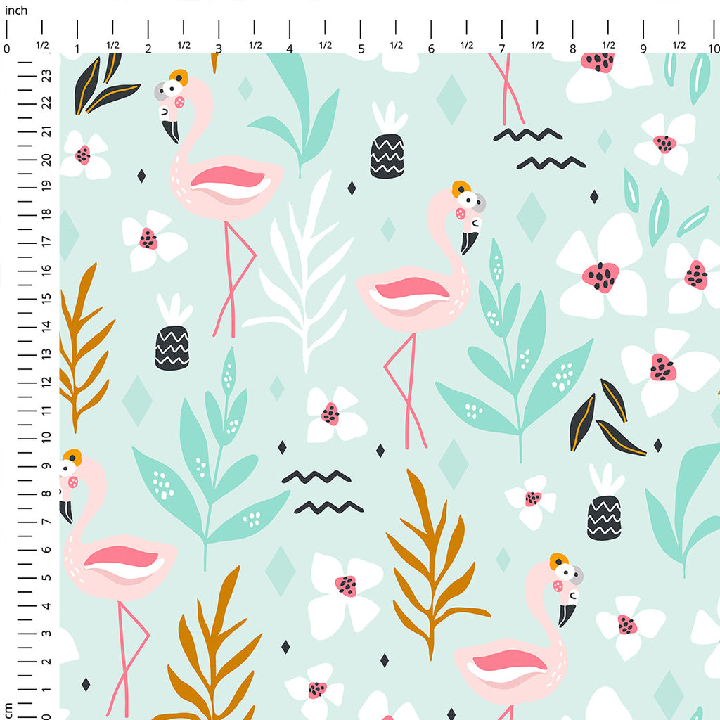 Mint Flamingos Fabric