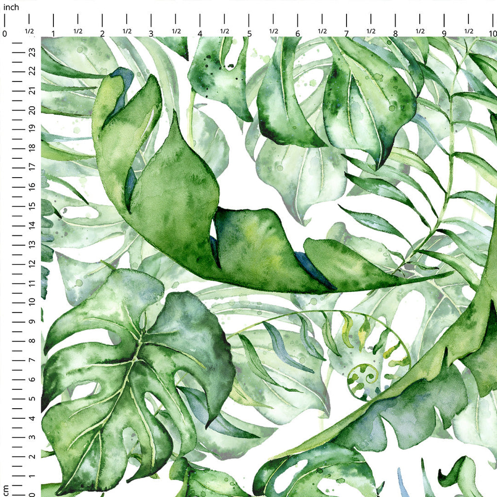 Monstera Leaves White Fabric