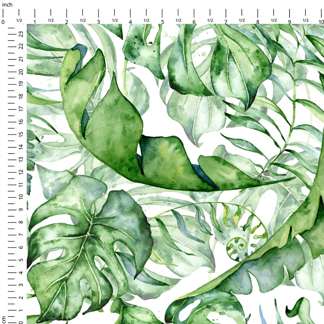 Monstera Leaves White Fabric