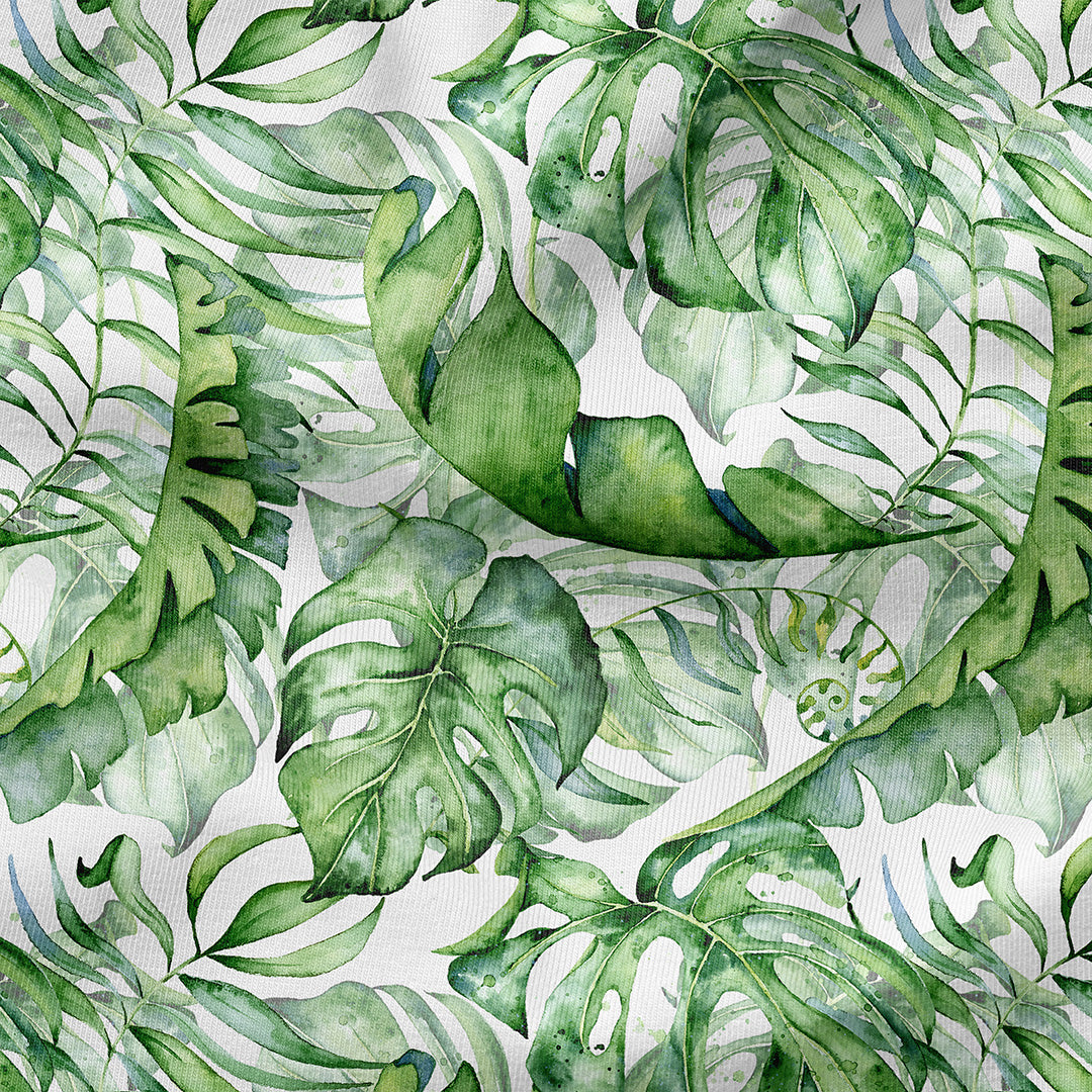 Monstera Leaves White Fabric
