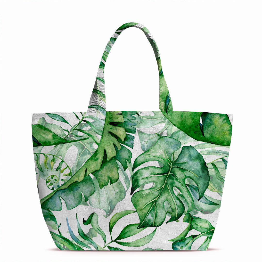 Monstera Leaves White Fabric