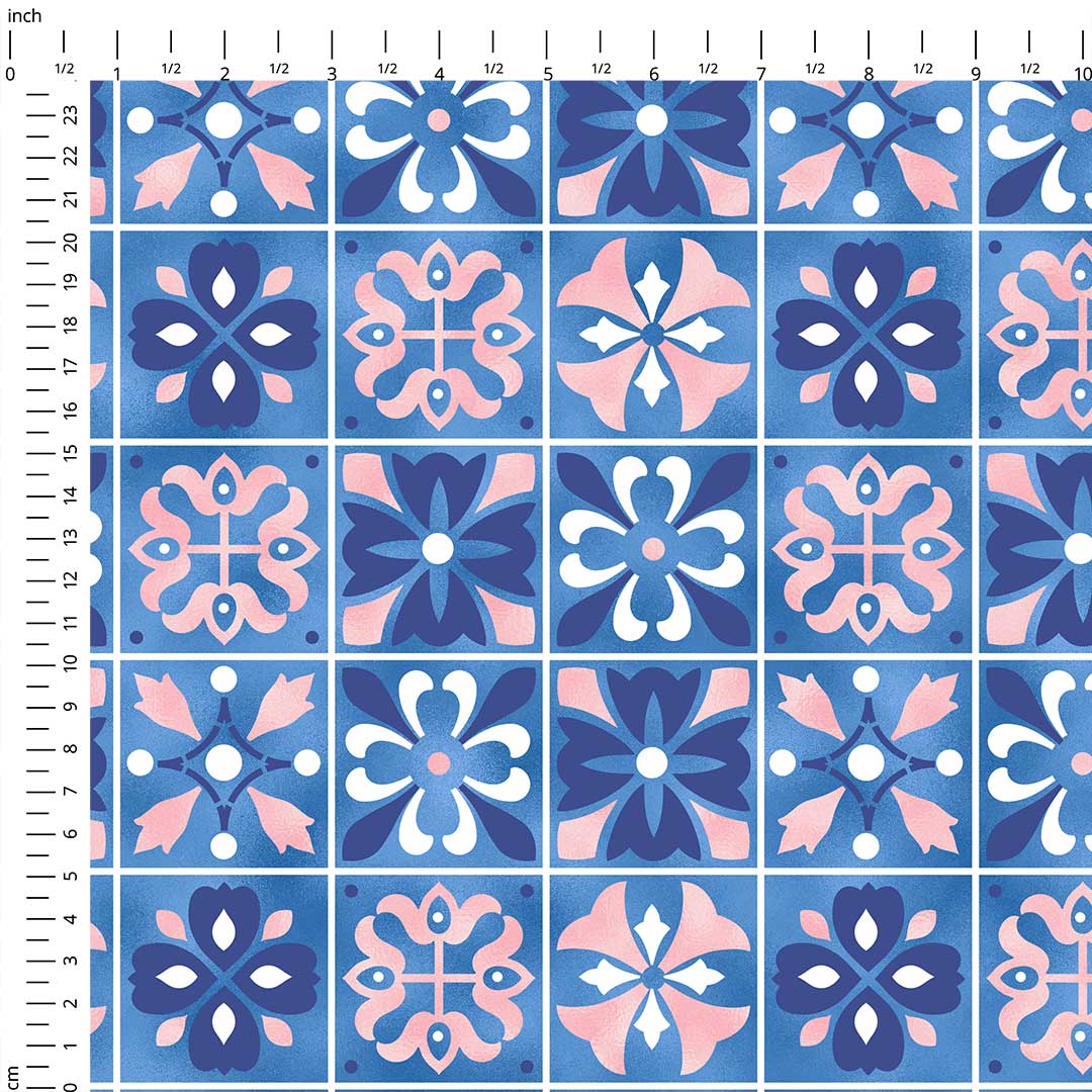 Moroccan Blue Tiles Fabric