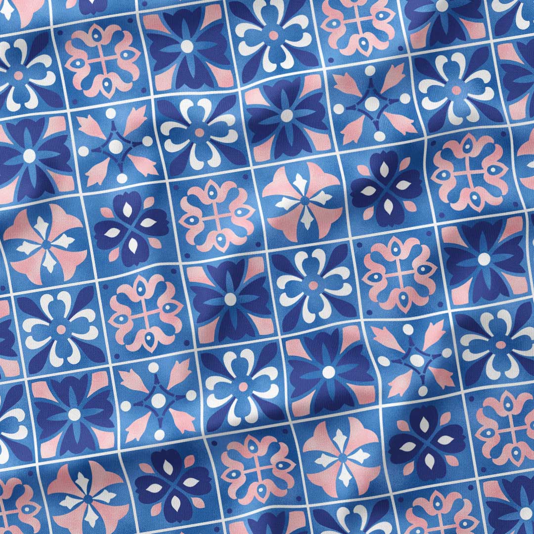 Moroccan Blue Tiles Fabric